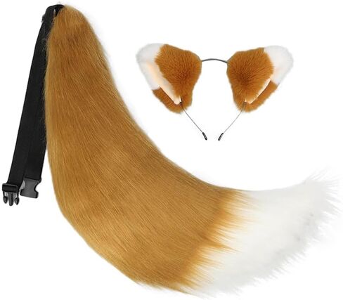 Faux Fur Fox Ears and Tail Set Furry Wolf Ears Headband Animal Big Tail Halloween Party Cosplay Costume Accessories in Saudi Arabia