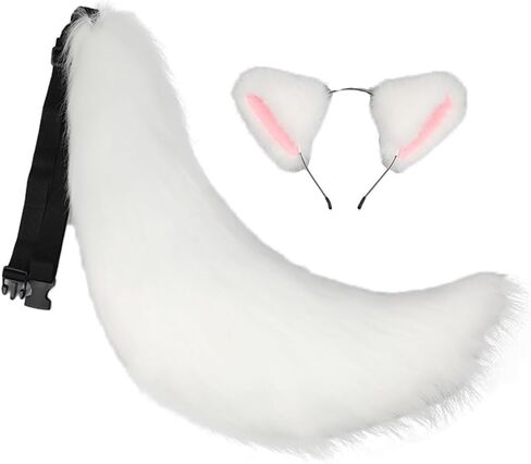 Faux Fur Fox Ears and Tail Set Furry Wolf Ears Headband Animal Big Tail Halloween Party Cosplay Costume Accessories in Saudi Arabia