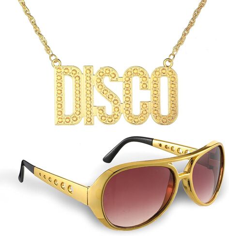 Yolev Gold Disco Glasses 50's 60's Glasses for Teen Adult Costume Dress Up Cosplay Sunglasses Halloween Birthday Party in Saudi Arabia