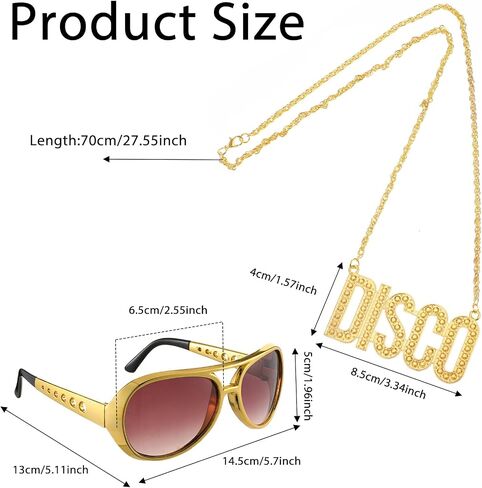 Yolev Gold Disco Glasses 50's 60's Glasses for Teen Adult Costume Dress Up Cosplay Sunglasses Halloween Birthday Party in Saudi Arabia