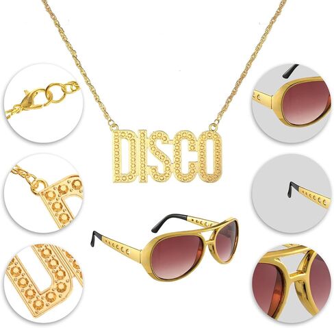 Yolev Gold Disco Glasses 50's 60's Glasses for Teen Adult Costume Dress Up Cosplay Sunglasses Halloween Birthday Party in Saudi Arabia