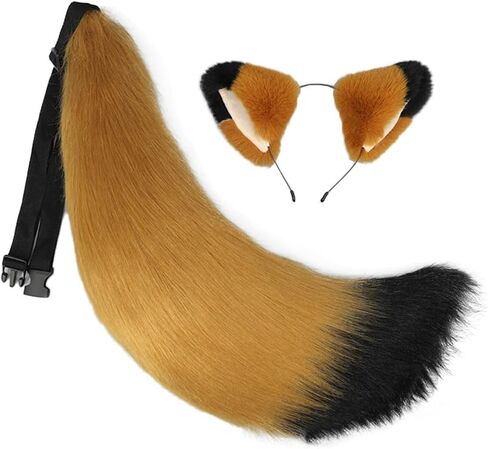 Faux Fur Fox Ears and Tail Set Furry Wolf Ears Headband Animal Big Tail Halloween Party Cosplay Costume Accessories in Saudi Arabia