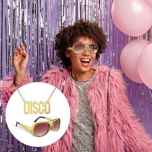Yolev Gold Disco Glasses 50's 60's Glasses for Teen Adult Costume Dress Up Cosplay Sunglasses Halloween Birthday Party in Saudi Arabia
