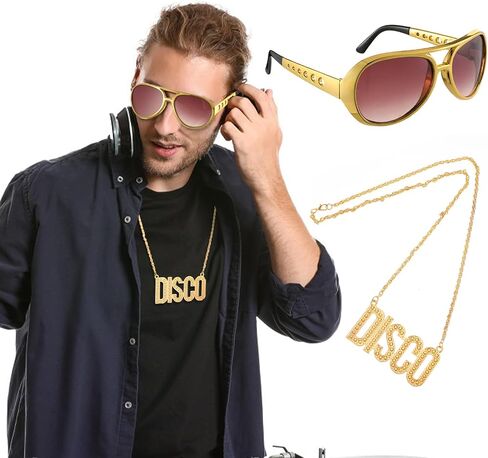 Yolev Gold Disco Glasses 50's 60's Glasses for Teen Adult Costume Dress Up Cosplay Sunglasses Halloween Birthday Party in Saudi Arabia