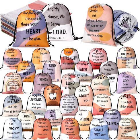 Hosuly 30Pcs Religious Bible Verse Drawstring Backpack Watercolor Christian Drawstring Bags Bulk Religious Gift Bag for Women in Kuwait