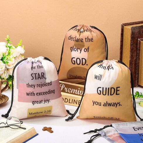 Hosuly 30Pcs Religious Bible Verse Drawstring Backpack Watercolor Christian Drawstring Bags Bulk Religious Gift Bag for Women in Kuwait