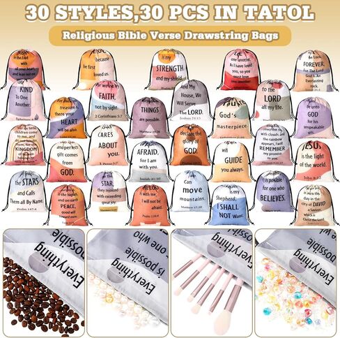 Hosuly 30Pcs Religious Bible Verse Drawstring Backpack Watercolor Christian Drawstring Bags Bulk Religious Gift Bag for Women in Kuwait