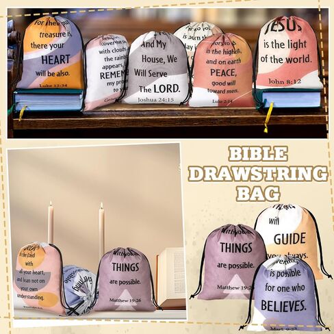 Hosuly 30Pcs Religious Bible Verse Drawstring Backpack Watercolor Christian Drawstring Bags Bulk Religious Gift Bag for Women in Kuwait