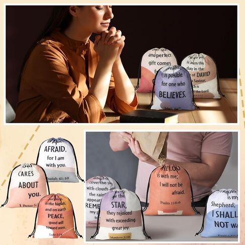 Hosuly 30Pcs Religious Bible Verse Drawstring Backpack Watercolor Christian Drawstring Bags Bulk Religious Gift Bag for Women in Kuwait