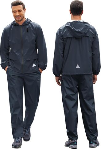 COOFANDY Men's Rain Suit 2 Piece Waterproof Breathable Rain Gear Lightweight Rain Jacket Pants Rainwear Suit in Saudi Arabia