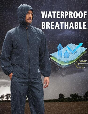 COOFANDY Men's Rain Suit 2 Piece Waterproof Breathable Rain Gear Lightweight Rain Jacket Pants Rainwear Suit in Saudi Arabia