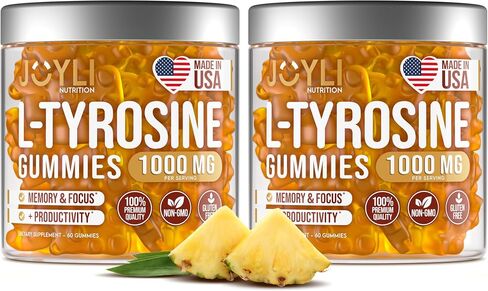 Joyli L Tyrosine Gummies 1000MG - L-Tyrosine Supplement for Kids & Adults - Calm & Focus Gummies for Brain, Memory, Mood, and Energy - 500mg L- Tyrosine Powder per Gummy - Vegan, Gluten-Free in Saudi Arabia