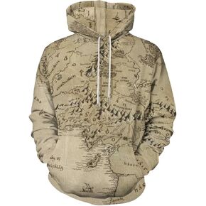 Bagea-Ka Middle Earth Map Gray Pattern Unisex Hoodie Sweatshirt Pullover with Pockets 3D Print for Men Women