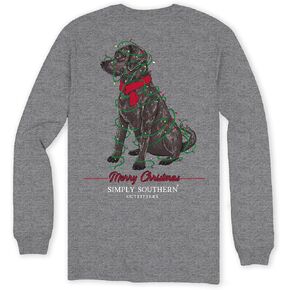 Simply Southern Merry Christmas - Black Lab - Christmas Lights - Youth Long Sleeve