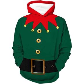 Kids Christmas Ugly Sweatshirts for Boys Elf Fairy Hooded Sweater Girls Xmas 3D Long Sleeve Pullover