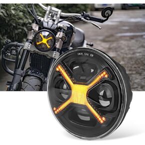 X Style 5-3/4" 5.75" Motorcycles LED Headlight Round Projection Headlight Compatible with Dyna Street Bob Super Wide Glide DOT Approved Low Rider Night Rod Train Softail, Amber Light