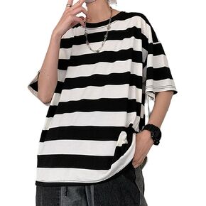 Women Harajuku Oversized Stripe Casual Long Sleeves Crewneck T-Shirt Tee Tops