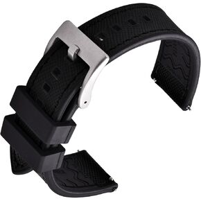 Premium Waterproof Soft Hybrid (FKM/FPM Rubber and Leather) Watch Bands,20 mm 22 mm Quick Release Watch Straps, Silver/Black Brushed Buckle Replacement Strap for Men in Kuwait