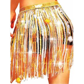Aukmla Women Christmas Sequin Fringe Skirt Balls Tassel Hip Scarfs Dance Costume Xmas Santa New Year Skirts Wrap in Kuwait