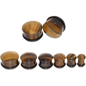 Pair (2PCS) BROWN TIGER EYE STONE PLUGS Single Flare Gauges Organic Ear Tunnels 9226