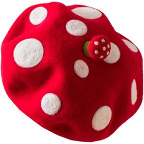 Japan Lolita Vintage Funny Frog Hat Beret Cap for Women Painter Genuine Green Gift (red Strawberry)