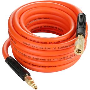 YOTOO Air Hose 3/8 in. x 6 ft, 300 PSI Hybrid Lead-in Air Compressor Hose, Heavy Duty, Lightweight, Kink Resistant, All-Weather Flexibility with 1/4 in. Air Fittings and Bend Restrictors, Orange