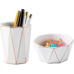 حامل أقلام على شكل مخروطي من السيراميك مع حامل خط ذهبي لأقلام الرصاص ووعاء مكتب ومنظم حامل فرشاة المكياج (أسود) in Kuwait