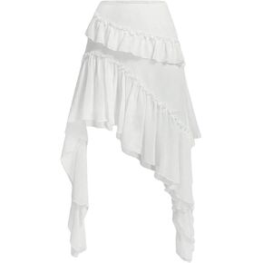 Verdusa Women's Asymmetrical Ruffle Trim High Waist High Low Midi Skirt