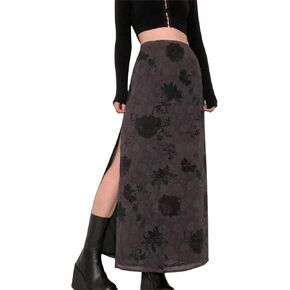 Women Vintage Long Skirt Summer Spring Casual High Waist Retro Floral Print Slim Fit Half Dress Streetwear