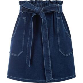 KANCY KOLE Women's Casual High Waist A Line Skirt Denim Skirt Elastic Waist Jean Short Skirt with Pockets