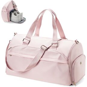 Gym Bag for Women & Men, Sports Duffel Bag Travel Bag with Shoe Compartment, Personal Item Weekender Bag with Wet Pocket, Pink Overnight Bag