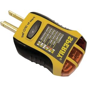 Sperry Instruments GFI6302 GFCI Outlet / Receptacle Tester, Standard 120V AC Outlets, 7 Visual Indication / Wiring Legend, Home & Professional Use, Yellow & Black