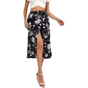 Wrap Skirts for Women Floral Midi High Low Slit Flowy Maxi Skirt 2 Sizes for All
