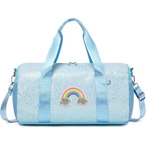 Dance Bag for Girls Ballet Bag Shiny Rainbow Glitter Sports Duffle Bag for Kids Girls Ballerina Duffle with Waterproof Dry Wet Separated Compartment
