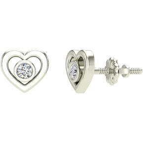 Love Heart Earrings for Girls-Women Real Diamond Studs Gift Box Authenticity Cards 10K Solid Gold 0.1 ct Glitz Design