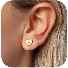 BAYLAY Initial Earrings for Women - 18K Gold Plated Heart Initial Earrings Hypoallergenic Little Initial Earrings for Women Sensitive Earrings