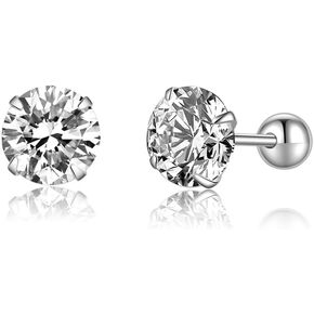 SLUYNZ Sterling Silver Round Simulated Diamond Stud Earrings for Women Teens Round CZ Stud Earrings Set Screw Back Small CZ Ear Stud