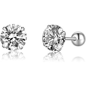 SLUYNZ Sterling Silver Round Simulated Diamond Stud Earrings for Women Teens Round CZ Stud Earrings Set Screw Back Small CZ Ear Stud