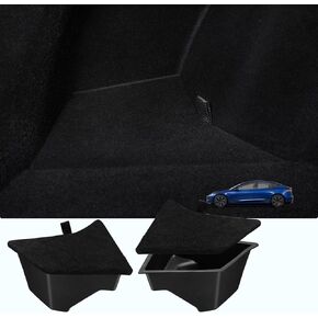 Motrobe 2024 2025 Tesla Model 3 Highland Rear Trunk Organizer Side Storage Box with Carpeted Lid Reinforced Handle for Model 3 Interior Accessories