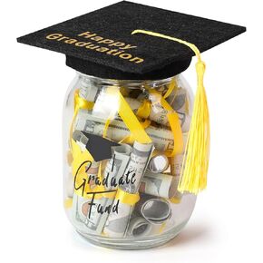 Graduation Gifts - Graduate Fund Mason Jar for Centerpieces，DIY Loaded Cash Of Graduation Glass Jar with Graduation Cap Decorations kit,Wishes Grad Party Supplies and Decor.