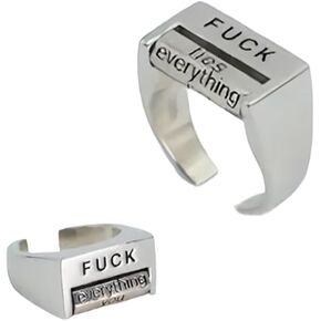 Fuck Rotatable Mood Control Ring, Fuck You Me Lies Everything Copper Ring Silver Fidget Anxiety Chunky Rings Unique Statement Vintage Split Cool Square Ring For Women Men Jewelry Gift