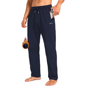 Men's Fleece Lined Sweatpants Winter Athletic Workout Thermal Warm Pants with Zipper Pockets