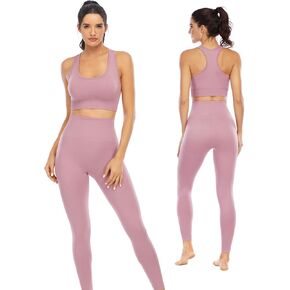 Workout Sets for Women 2 Piece High Waisted Seamless Leggings with Padded Stretchy Sports Bra Sets Gym Clothes