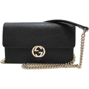 Gucci 615523 Women's Shoulder Bag, Interlocking G, Leather, Chain Strap, Outlet, Black