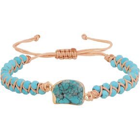 MINACHI Boho Double Wrap Bead Bracelet with Irregular Created Turquoise Pendant, Trendy Jewelry for Women