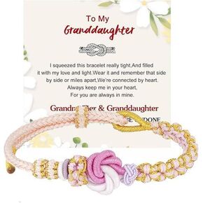 Granddaughter Bracelet, A Link That Can Never Be Undone Peach Blossom Knot Bracelet Boho Wrap Rope Bracelet For Women Adjustable Inspirational Bracelet Jewelry Christmas Gift