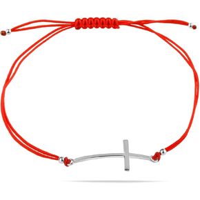 Red String Cross Sterling Silver 925 Lucky Cord Adjustable Size Bracelet Thread Wristband Religious Charm Unisex Jewelry