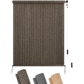 KELIXU Patio Shades Roll Up Outdoor Blind, 8’ W x 8’ H Cordless Sun Shade Privacy Screen with 90% UV Protection Exterior Roller Shade Cloth for Porch Pergola Backyard Windows Balcony, Mocha