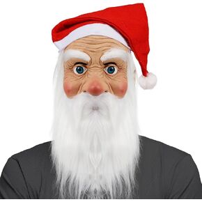 Kuberas Santa Claus Mask Christmas Full Face Mask Realistic Latex Mask with Beard and Hat Christmas Costume Prop for Adults