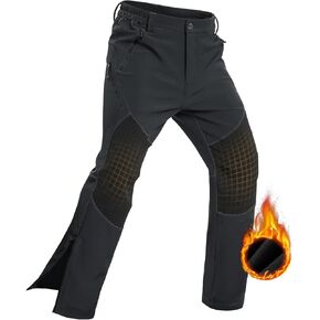 Moosehill Mens-Snow-Ski-Pants-Fleece-Lined-Pants Waterproof Winter Softshell Pant Zipper Bottom Leg for Hiking Outdoor Work